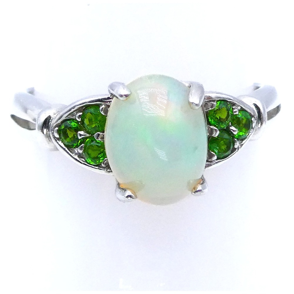 D'Joy Sterling Silver 925 Ethiopian Opal Chrome Diopside Cocktail Ring Size 9